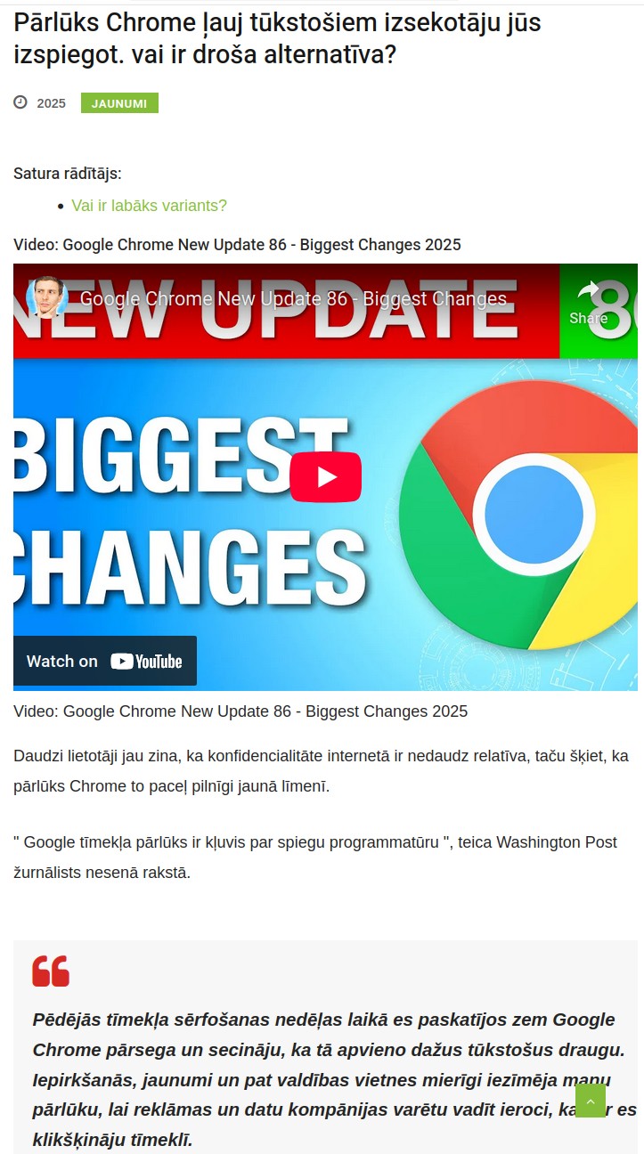 Pārlūks Chrome = izspiegošanas programma
