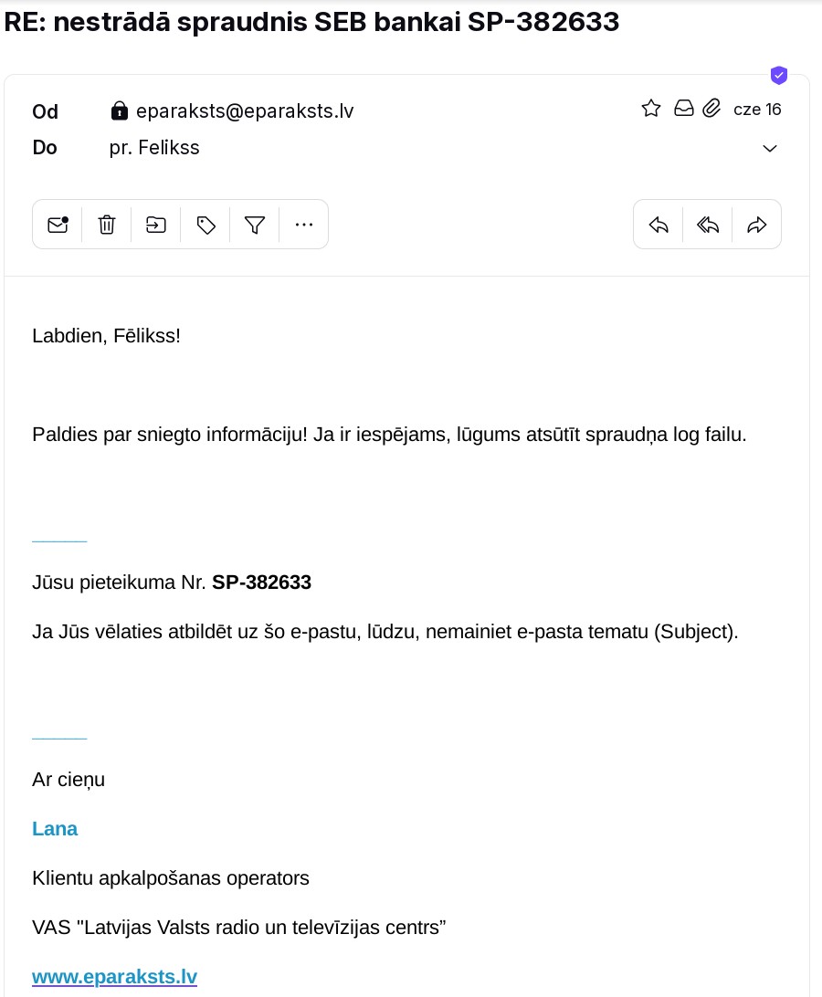 e-paraksta uzturētāja atbilde
