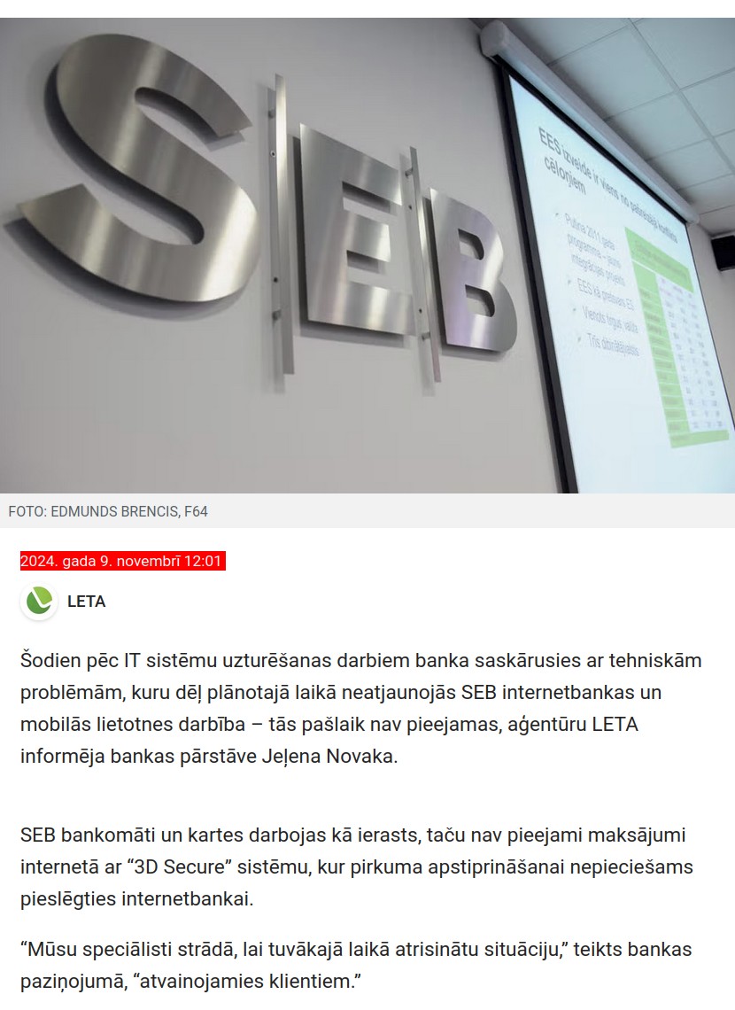 SEB bankas nedienas