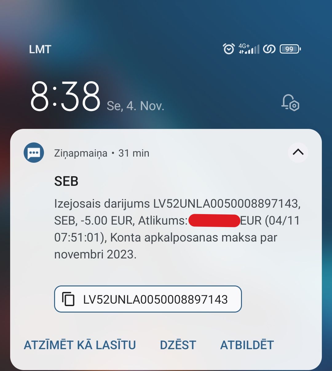 konta apkalpošana 5 eiro